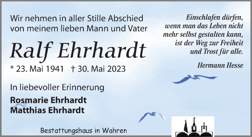 Traueranzeigen Von Ralf Ehrhardt Trauer Anzeigen De