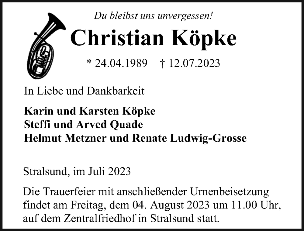 Traueranzeigen Von Christian K Pke Trauer Anzeigen De