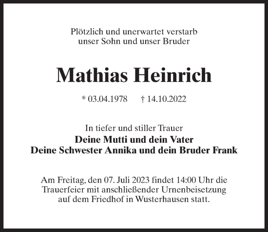 Traueranzeigen Von Mathias Heinrich Trauer Anzeigen De