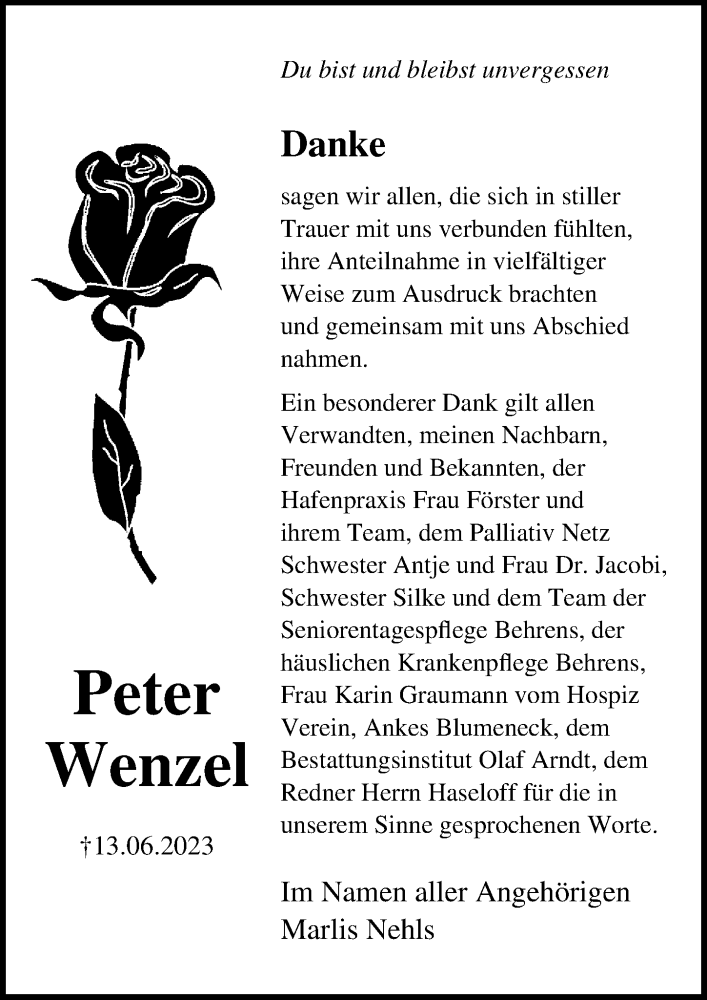 Traueranzeigen Von Peter Wenzel Trauer Anzeigen De