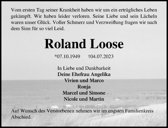 Traueranzeigen Von Roland Loose Trauer Anzeigen De