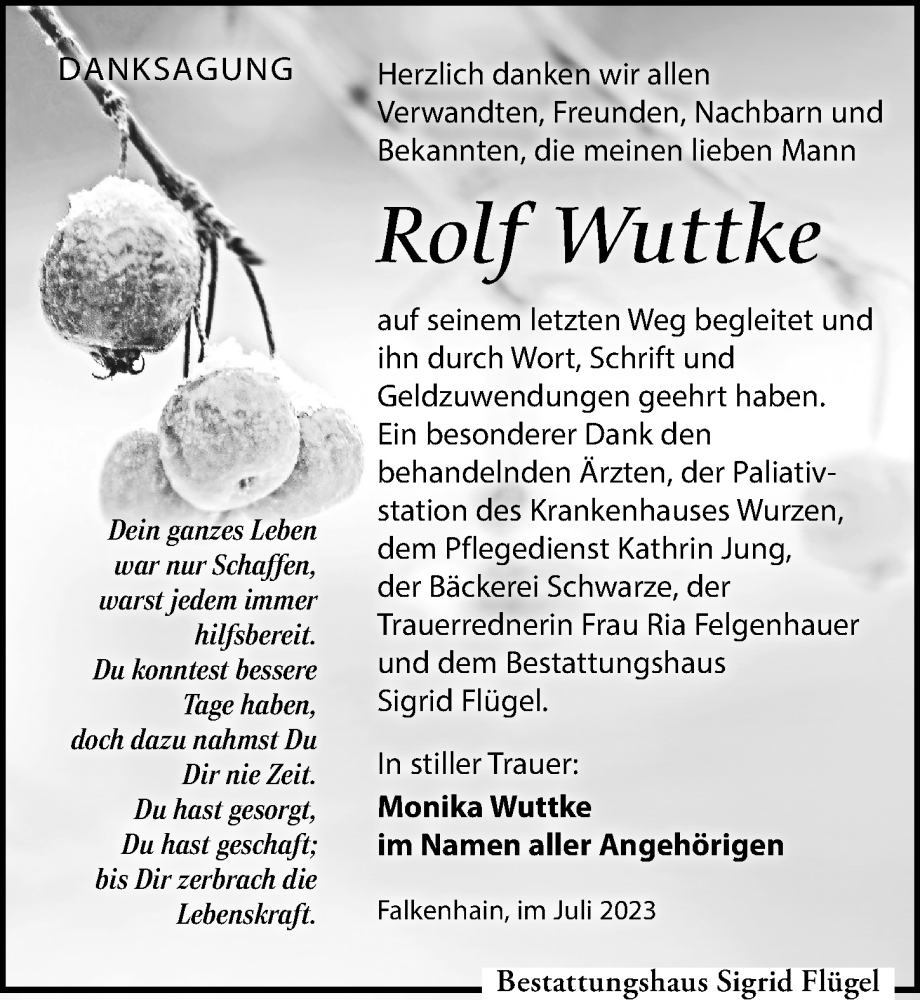 Traueranzeigen Von Rolf Wuttke Trauer Anzeigen De