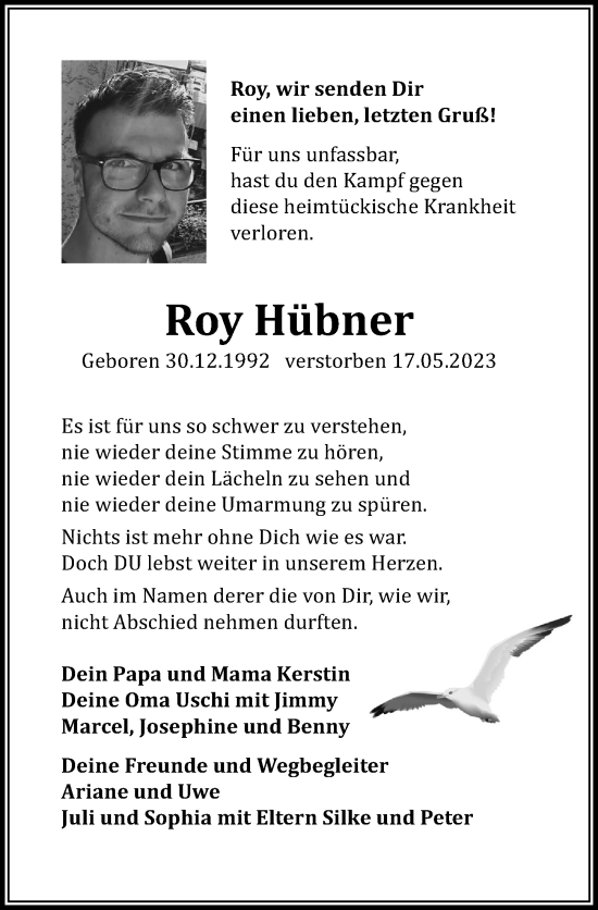 Traueranzeigen von Roy Hübner trauer anzeigen de