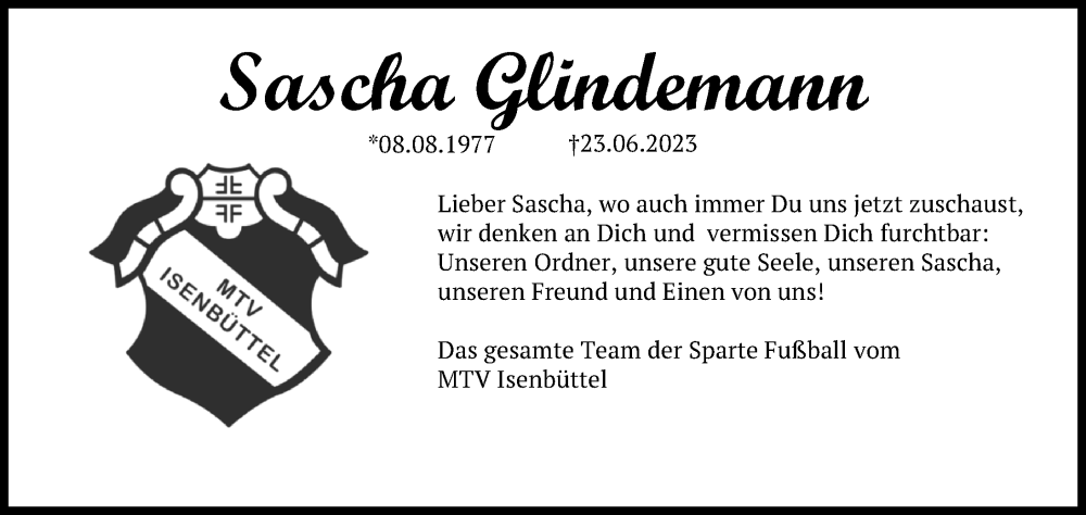 Traueranzeigen Von Sascha Glindemann Trauer Anzeigen De