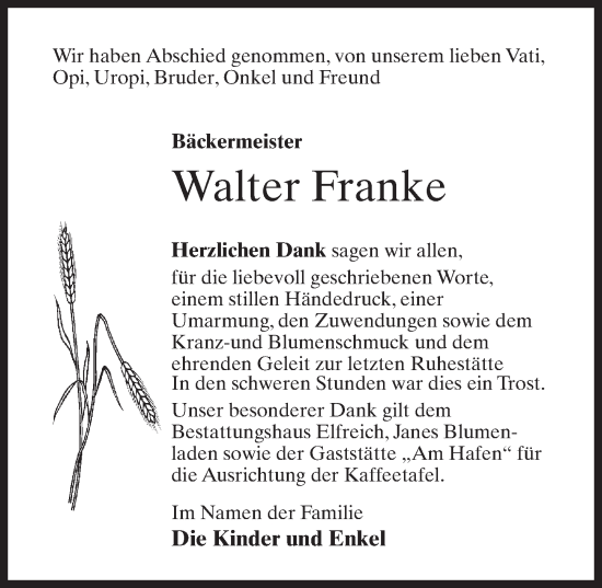 Traueranzeigen Von Walter Franke Trauer Anzeigen De