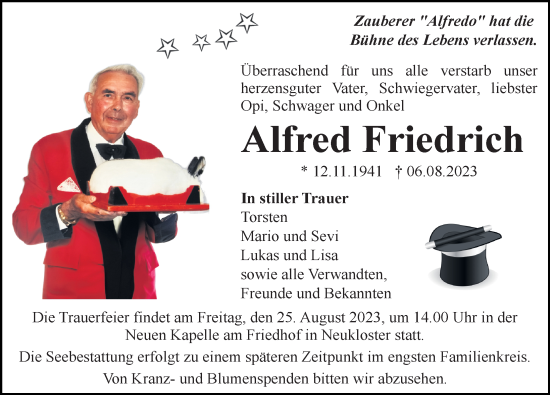 Traueranzeigen Von Alfred Friedrich Trauer Anzeigen De