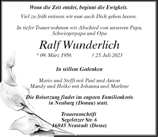 Traueranzeigen Von Ralf Wunderlich Trauer Anzeigen De