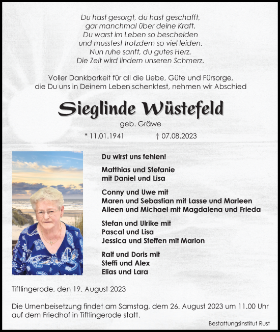 Traueranzeigen Von Sieglinde W Stefeld Trauer Anzeigen De