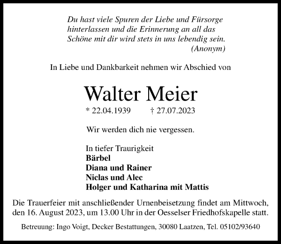 Traueranzeigen Von Walter Meier Trauer Anzeigen De