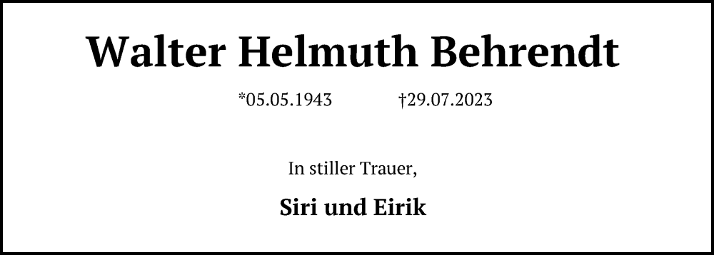 Traueranzeigen Von Walter Helmuth Behrendt Trauer Anzeigen De