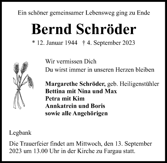 Traueranzeigen von Bernd Schröder trauer anzeigen de