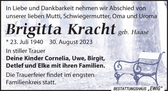 Traueranzeigen Von Brigitta Kracht Trauer Anzeigen De