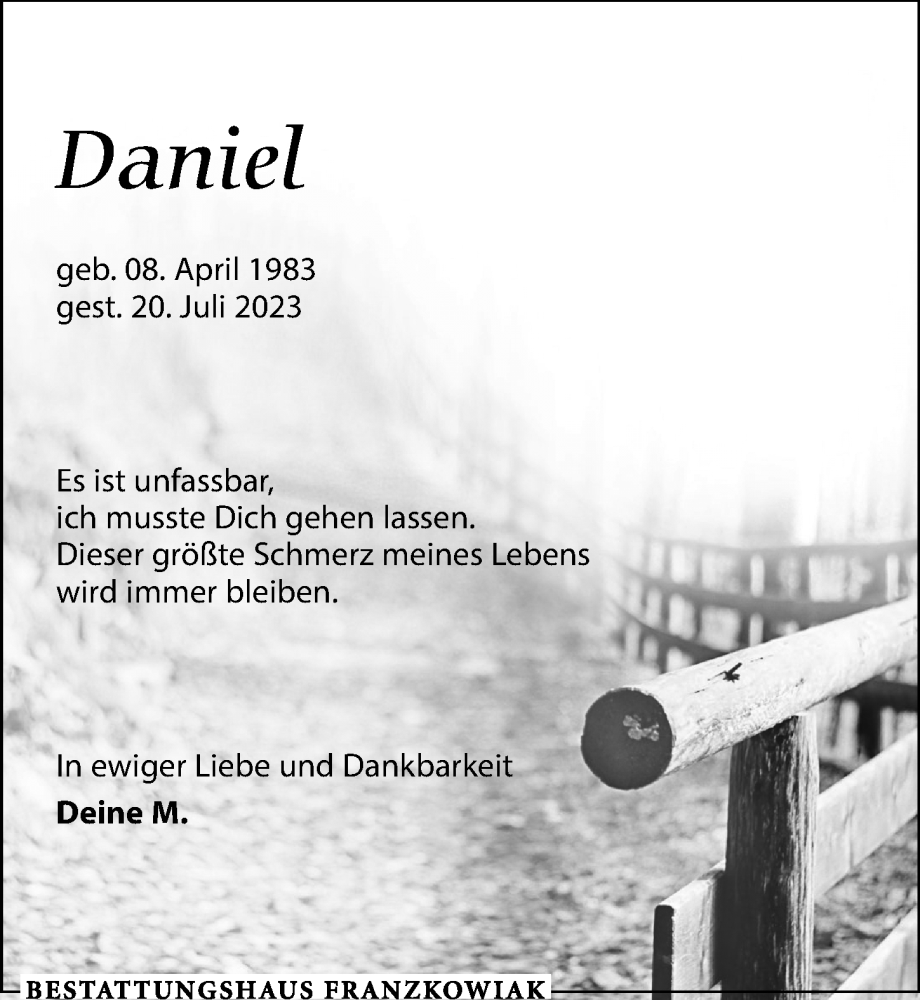 Traueranzeigen Von Daniel Trauer Anzeigen De