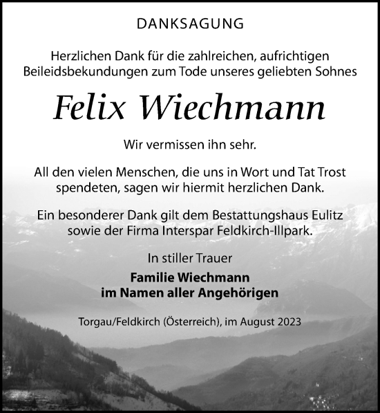 Traueranzeigen Von Felix Wiechmann Trauer Anzeigen De