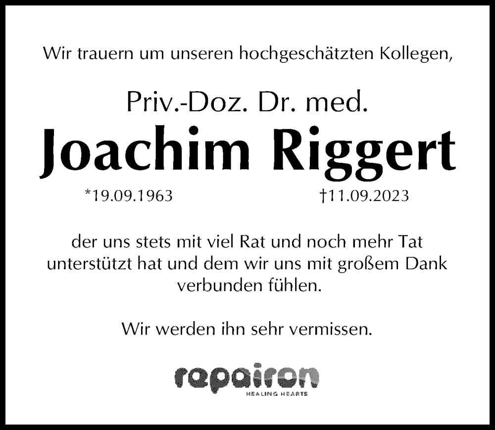 Traueranzeigen Von Joachim Riggert Trauer Anzeigen De