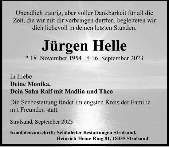 Traueranzeigen Von J Rgen Helle Trauer Anzeigen De