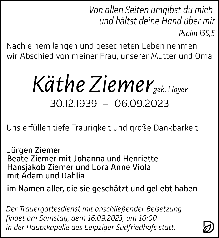 Traueranzeigen Von K The Ziemer Trauer Anzeigen De