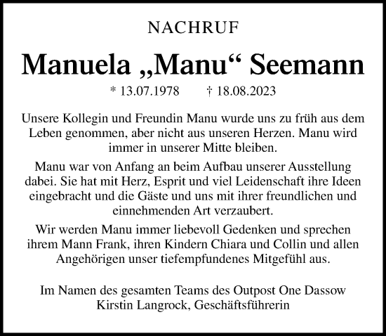 Traueranzeigen Von Manuela Seemann Trauer Anzeigen De