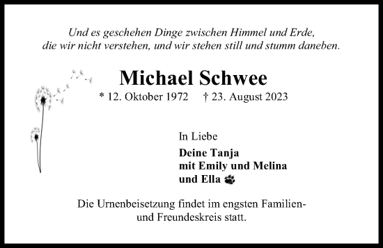 Traueranzeigen Von Michael Schwee Trauer Anzeigen De