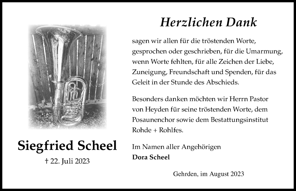 Traueranzeigen Von Siegfried Scheel Trauer Anzeigen De