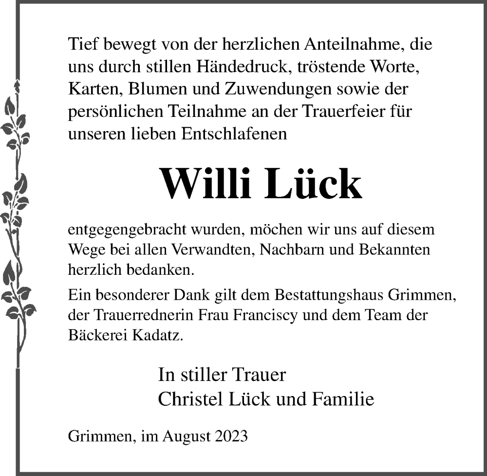 Traueranzeigen Von Willi L Ck Trauer Anzeigen De