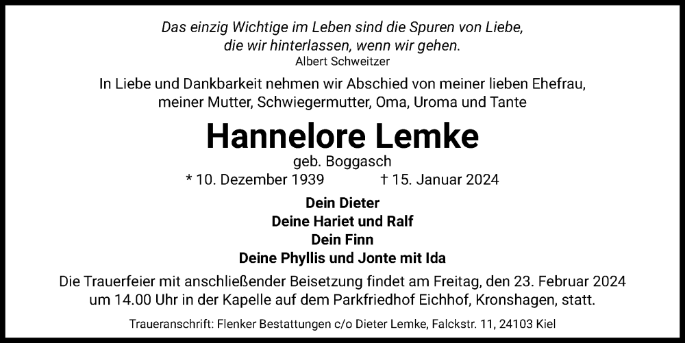 Traueranzeigen Von Hannelore Lemke Trauer Anzeigen De