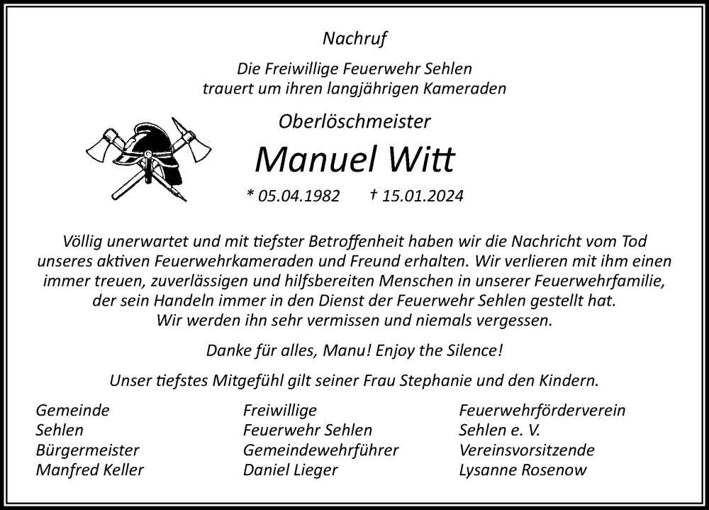 Traueranzeigen Von Manuel Witt Trauer Anzeigen De