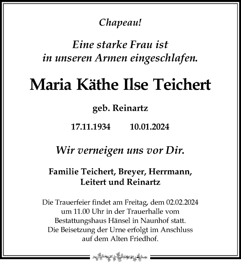 Traueranzeigen Von Maria K The Ilse Teichert Trauer Anzeigen De