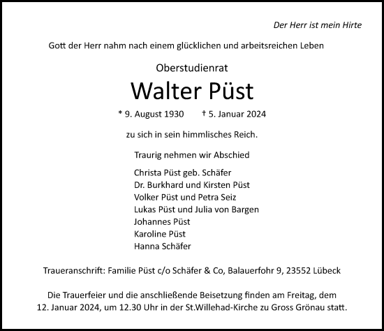 Traueranzeigen Von Walter P St Trauer Anzeigen De