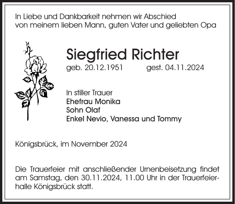 Traueranzeigen Von Siegfried Richter Trauer Anzeigen De