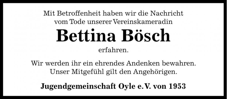 Traueranzeigen Von Bettina B Sch Trauer Anzeigen De