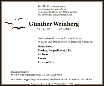 Traueranzeigen Von G Nther Weinberg Trauer Anzeigen De