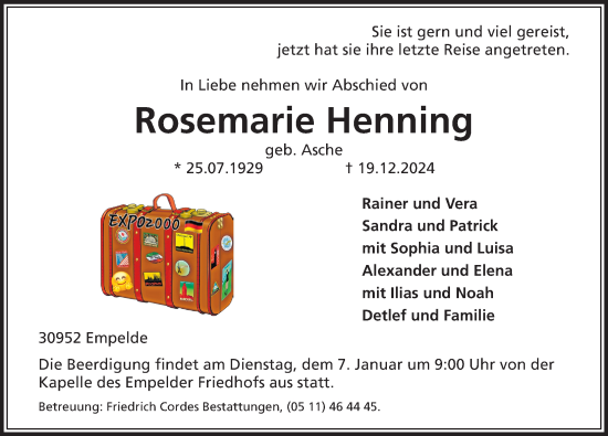 Traueranzeigen Von Rosemarie Henning Trauer Anzeigen De