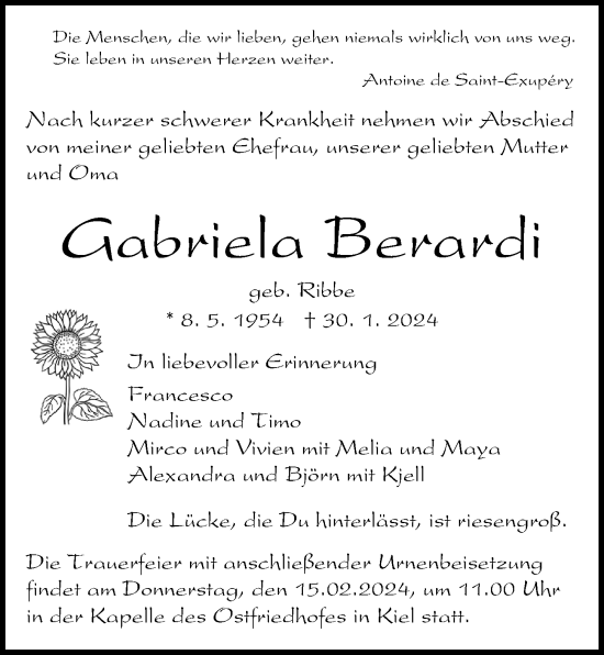 Traueranzeigen Von Gabriela Berardi Trauer Anzeigen De