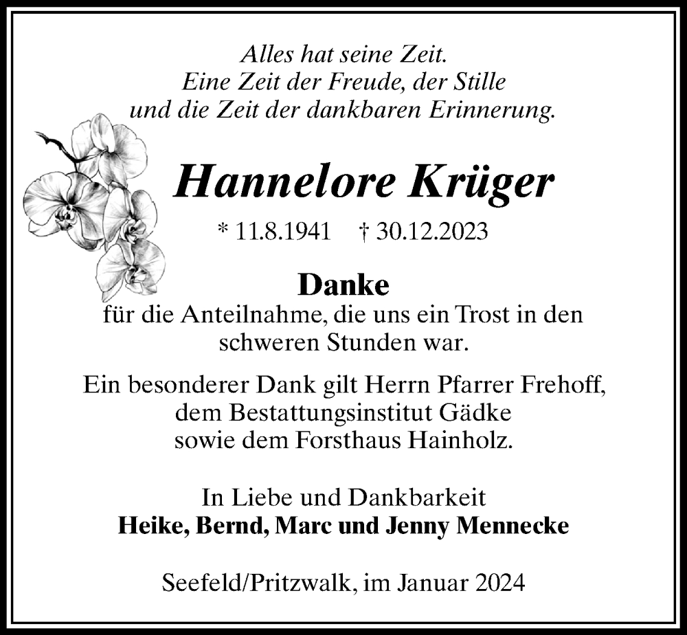 Traueranzeigen von Hannelore Krüger trauer anzeigen de