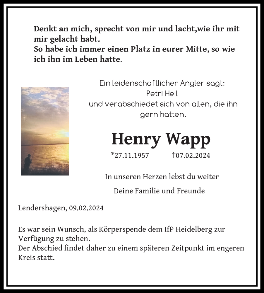 Traueranzeigen Von Henry Wapp Trauer Anzeigen De