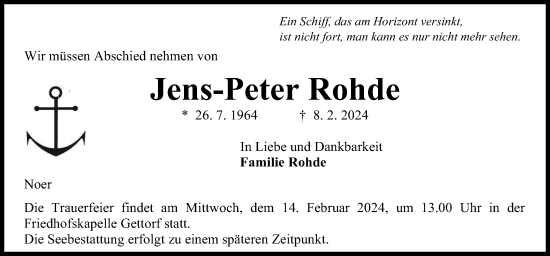 Traueranzeigen Von Jens Peter Rohde Trauer Anzeigen De