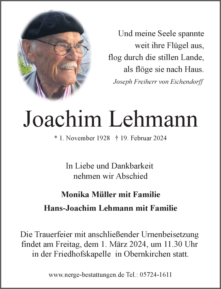 Traueranzeigen Von Joachim Lehmann Trauer Anzeigen De