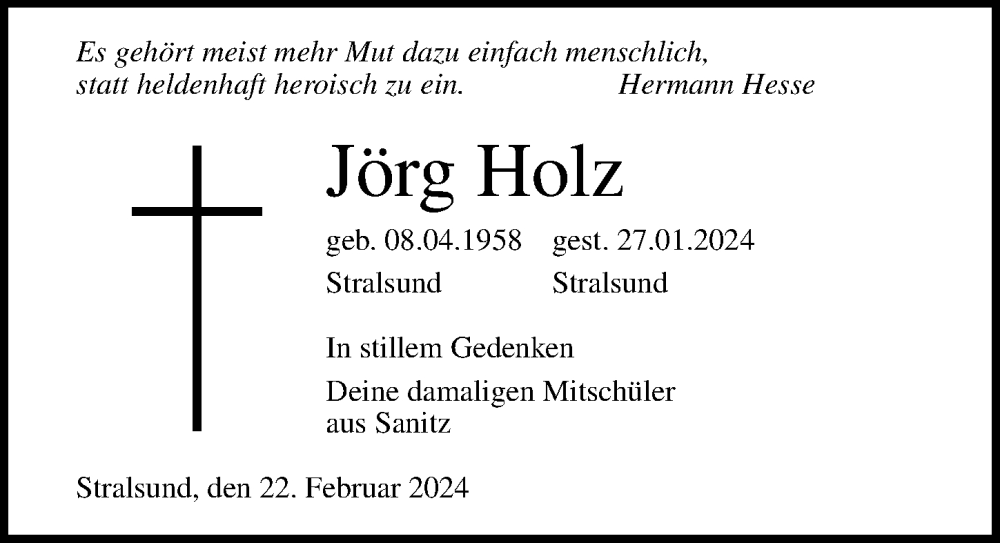 Traueranzeigen von Jörg Holz trauer anzeigen de