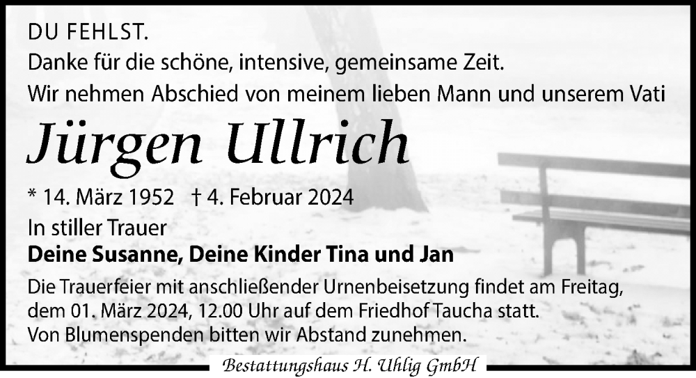 Traueranzeigen von Jürgen Ullrich trauer anzeigen de