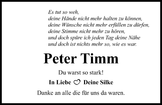 Traueranzeigen Von Peter Timm Trauer Anzeigen De