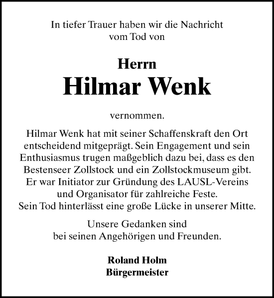 Traueranzeigen Von Hilmar Wenk Trauer Anzeigen De