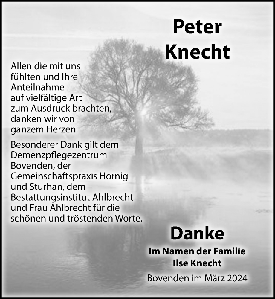 Traueranzeigen Von Peter Knecht Trauer Anzeigen De