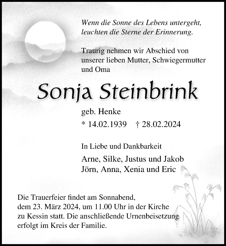 Traueranzeigen Von Sonja Steinbrink Trauer Anzeigen De