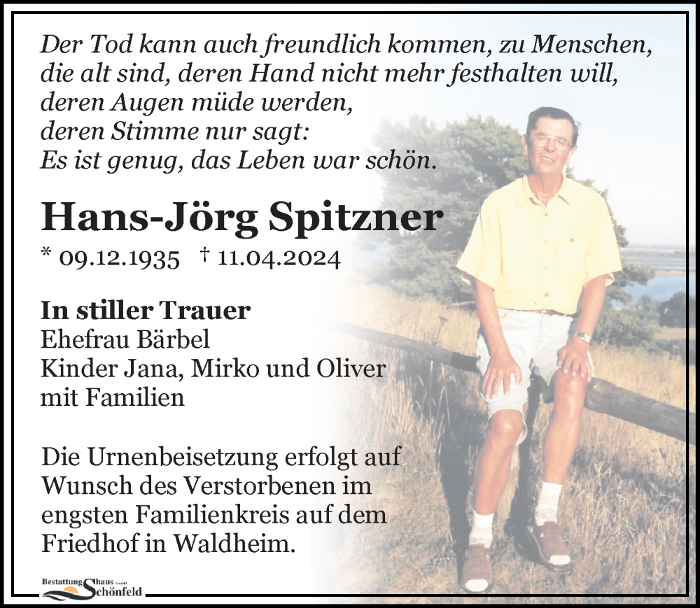 Traueranzeigen von Hans Jörg Spitzner trauer anzeigen de