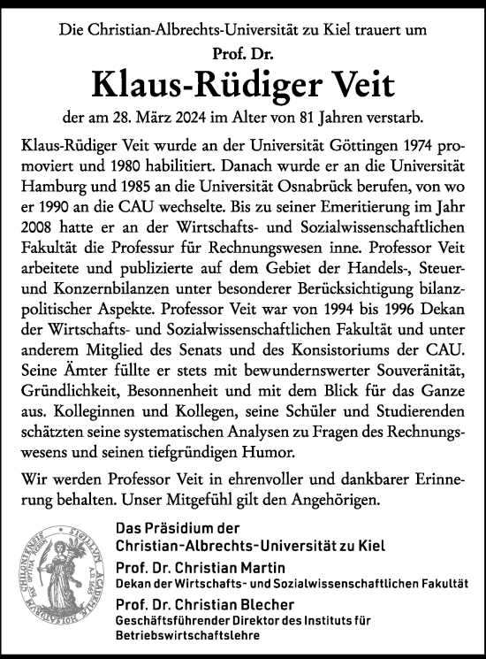 Traueranzeigen von Klaus Rüdiger Veit trauer anzeigen de