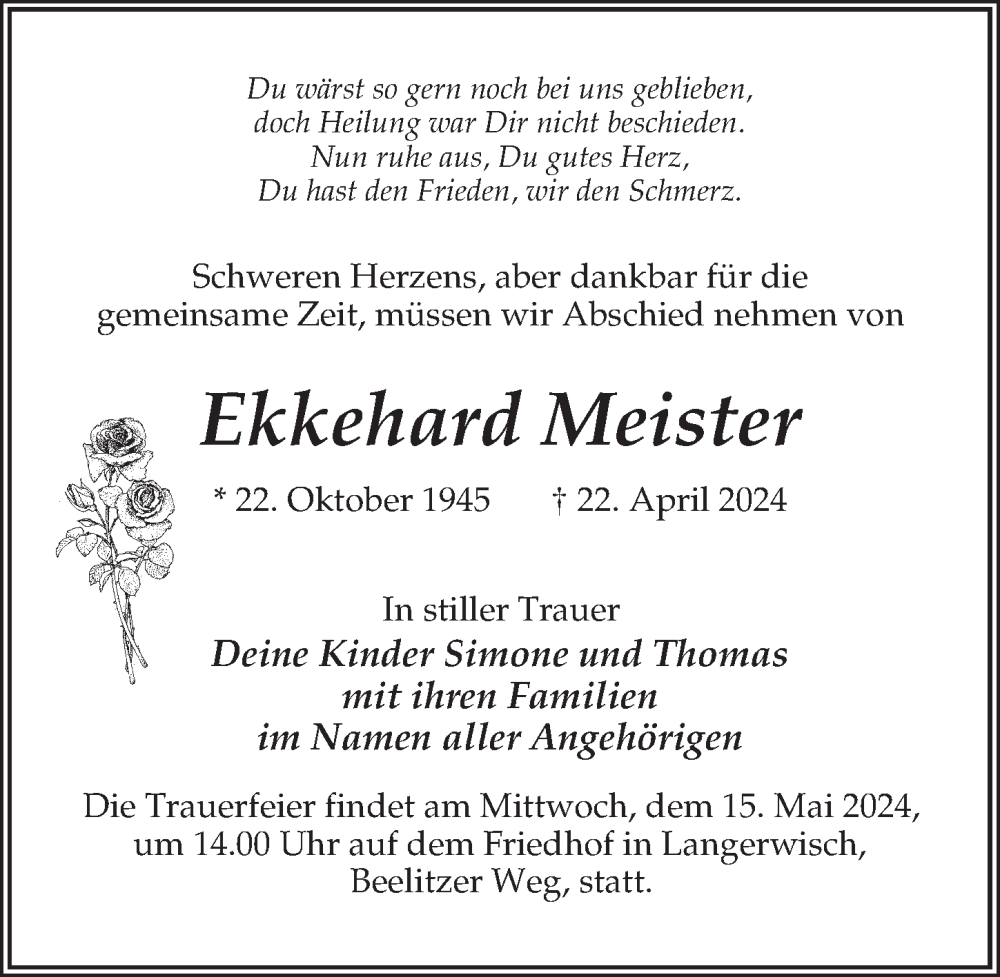 Traueranzeigen Von Ekkehard Meister Trauer Anzeigen De