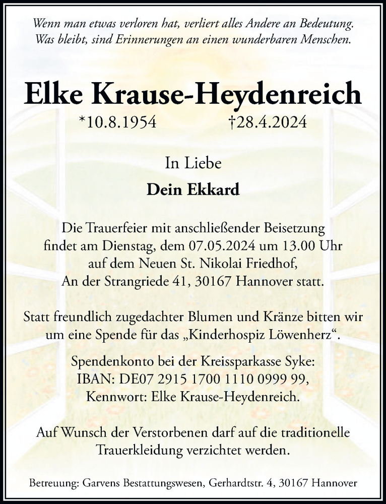 Traueranzeigen Von Elke Krause Heydenreich Trauer Anzeigen De