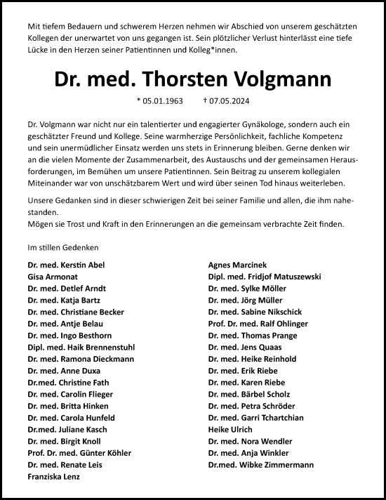 Traueranzeigen Von Thorsten Volgmann Trauer Anzeigen De