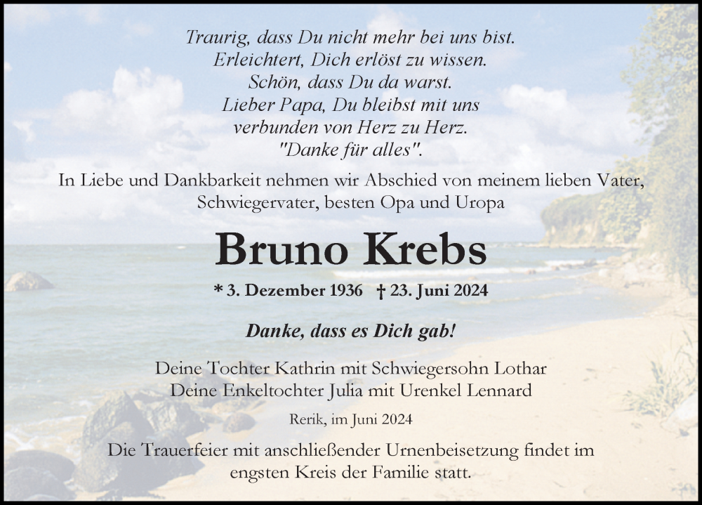 Traueranzeigen Von Bruno Krebs Trauer Anzeigen De